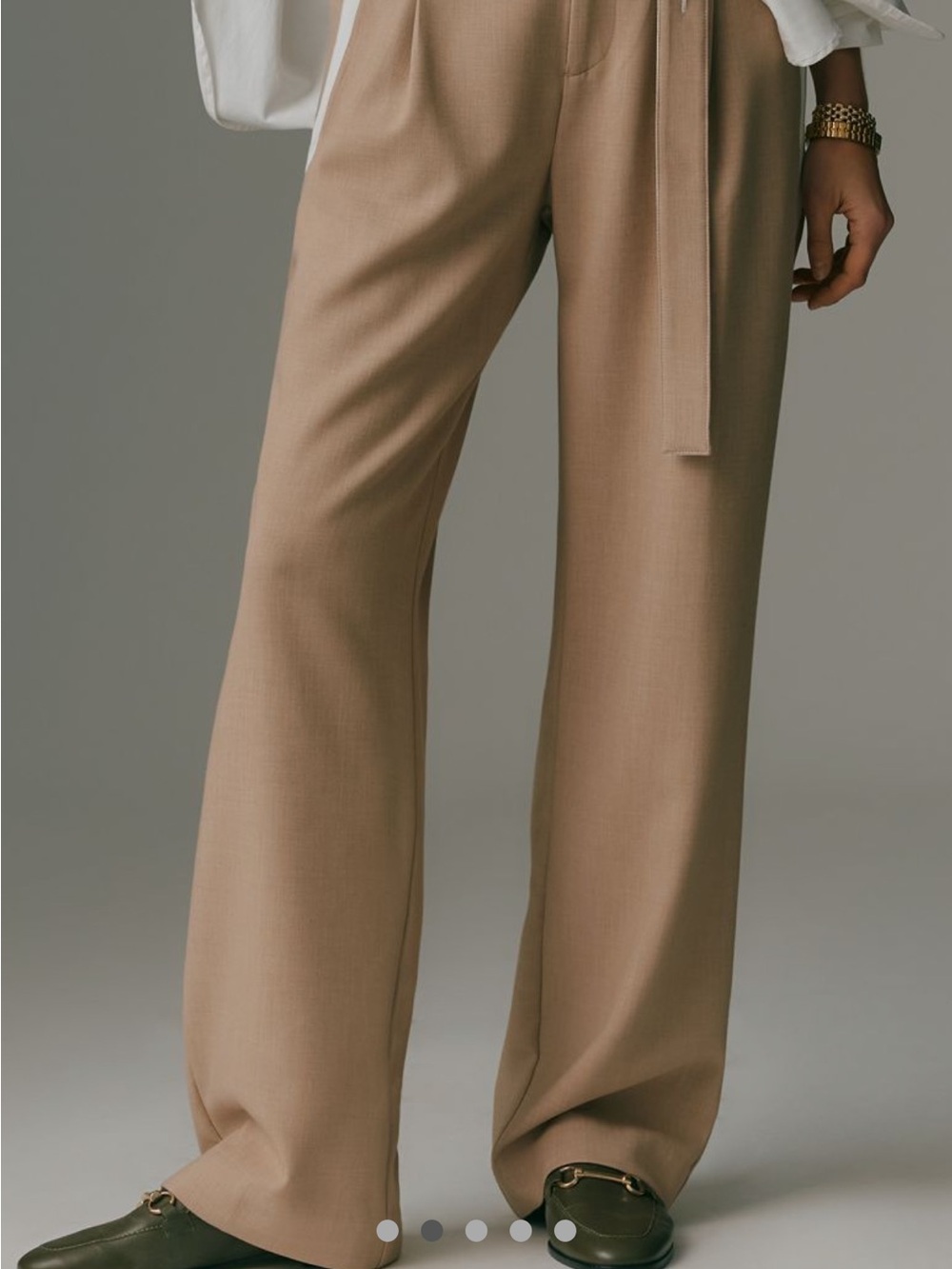 Maeve Tan Wide-Leg Trousers with Tie Waist
